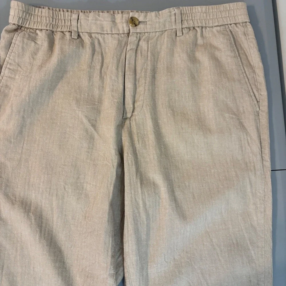 Banana Republic Mens 36x30 Slim Fit Linen Cotton Blend Elastic Waist Pants Tan